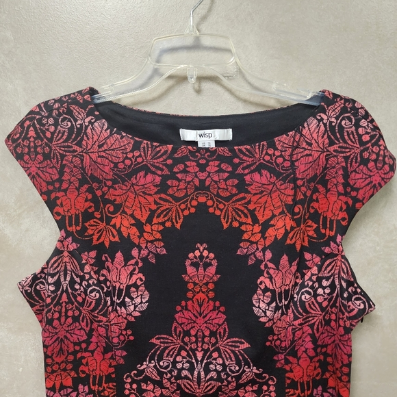 NWOT Wisp Red and Black Floral Print Shift Style Short Sleeveless Dress Sz 14 - Picture 5 of 6